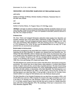 MESOLITHIC and NEOLITHIC HABITATION of the EASTERN BALTIC EE-2400 Tartu, Estonia and Institute of Latvian History, 19, Turgenev