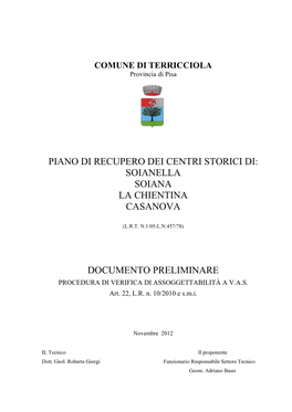 Piano Di Recupero Dei Centri Storici Di: Soianella Soiana La Chientina Casanova