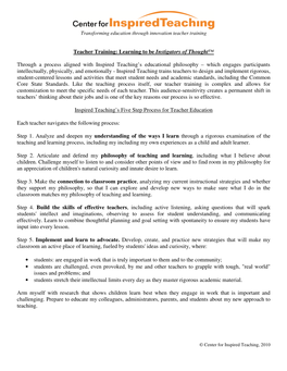 Teacher Training: Learning to Be Instigators of Thought™ Through a Process Aligned with Inspired Teaching's Educational Phil