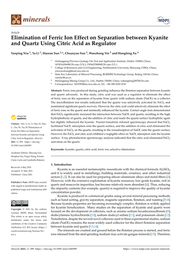 Elimination of Ferric Ion Effect on Separation Between Kyanite and Quartz Using Citric Acid As Regulator