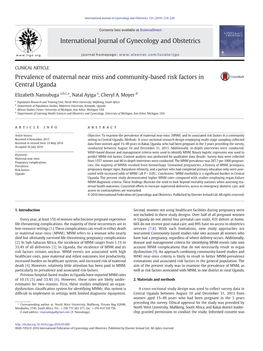 Prevalence of Maternal Near Miss and Community-Based Risk Factors in Central Uganda