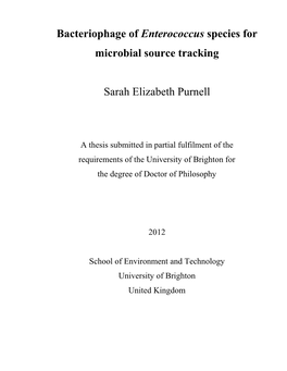 Bacteriophage of Enterococcus Species for Microbial Source Tracking