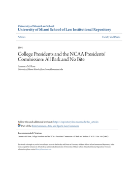 College Presidents and the NCAA Presidents' Commission: All Bark and No Bite Laurence M
