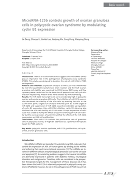 Microrna-125B Controls Growth of Ovarian Granulosa Cells in Polycystic Ovarian Syndrome by Modulating Cyclin B1 Expression