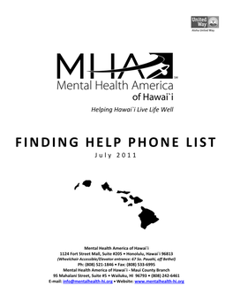 FINDING HELP PHONE LIST J U L Y 2 0 1 1