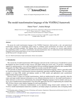The Model Transformation Language of the VIATRA2 Framework