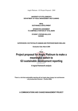 Project Proposal for Anglo Platinum to Make a Meaningful Switch to G3 Sustainable Development Reporting