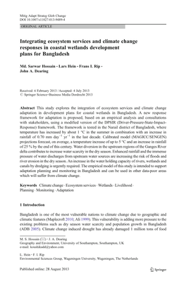 Integrating Ecosystem Services and Climate Change Responses in Coastal Wetlands Development Plans for Bangladesh