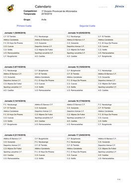 Calendario 22/08/2018 Competicion 1ª División Provincial De Aficionados Temporada 2018/2019