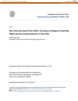 An Essay on Religious Parenting Rights and the Enfranchisement of the Child