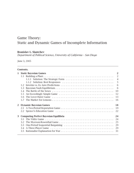 Game Theory: Static and Dynamic Games of Incomplete Information