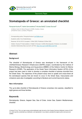 Stomatopoda of Greece: an Annotated Checklist