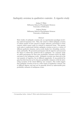 Ambiguity Aversion in Qualitative Contexts: a Vignette Study