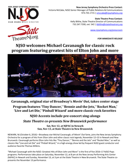 NJSO Welcomes Michael Cavanaugh for Classic Rock Program Featuring Greatest Hits of Elton John and More