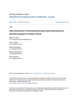 Alien Dominance of the Parasitoid Wasp Community Along an Elevation Gradient on Hawai’I Island