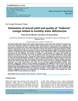 “Valência” Orange Related to Monthly Water Deficiencies