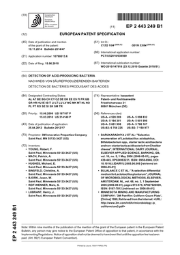 Detection of Acid-Producing Bacteria Nachweis Von Säureproduzierenden Bakterien Détection De Bactéries Produisant Des Acides