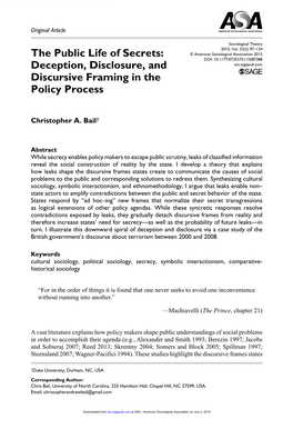 The Public Life of Secrets: Deception, Disclosure, and Discursive Framing in the Policy Process