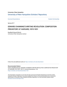 Edward Channing's Writing Revolution: Composition Prehistory at Harvard