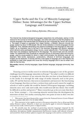Upper Sorbs and the Use of Minority Language Online: Some Advantages for the Upper Sorbian Language and Community*