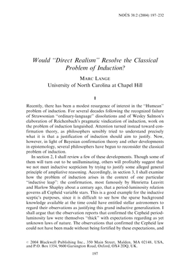 Would ''Direct Realism'' Resolve the Classical Problem of Induction?