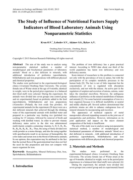 The Study of Influence of Nutritional Factors Supply Indicators of Blood Laboratory Animals Using Nonparametric Statistics