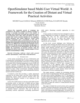 Opensimulator Based Multi-User Virtual World: a Framework for the Creation of Distant and Virtual Practical Activities