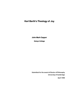 Capper 1998 Phd Karl Barth's Theology Of