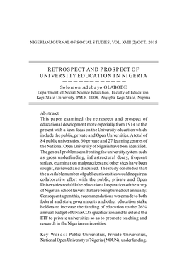 Retrospect and Prospect of University Education in Nigeria