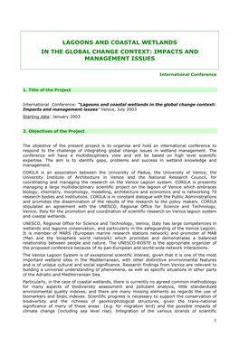 Lagoons and Coastal Wetlands in the Global Change Context: Impacts and Management Issues