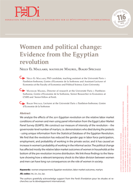 Women and Political Change: Evidence from the Egyptian Revolution Nelly El Mallakh, Mathilde Maurel, Biagio Speciale