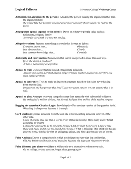 Logical Fallacies Moorpark College Writing Center