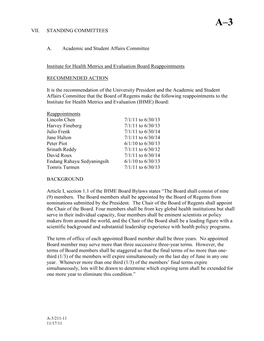 VII. STANDING COMMITTEES A. Academic and Student Affairs