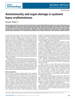 Autoimmunity and Organ Damage in Systemic Lupus Erythematosus