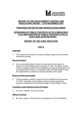 Report to the Development Control and Regulatory Board – 13Th November 2003