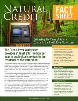 The Credit River Watershed Provides at Least $371 Million Per Year In