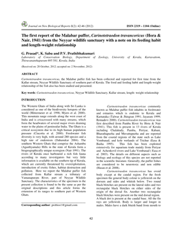 The First Report of the Malabar Puffer, Carinotetraodon Travancoricus