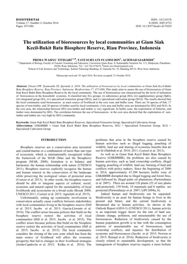 The Utilization of Bioresources by Local Communities at Giam Siak Kecil-Bukit Batu Biosphere Reserve, Riau Province, Indonesia