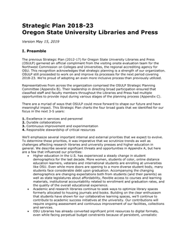 Strategic Plan 2018-23 Oregon State University Libraries and Press