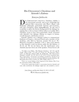 Dio Chrysostom's Charidemus and Aristotle's Eudemus