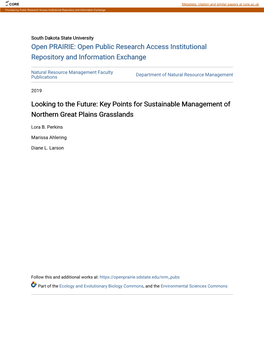 Key Points for Sustainable Management of Northern Great Plains Grasslands