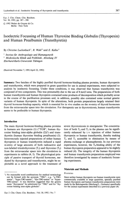 Isoelectric Focussing of Human Thyroxine Binding Globulin (Thyropexin) and Human Prealbumin (Transthyretin)