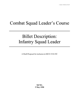 Combat Squad Leader's Course Billet Description