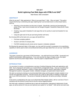 Build Lightning Fast Web Apps with HTML5 and SAS® Allan Bowe, SAS Consultant