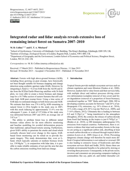 Integrated Radar and Lidar Analysis Reveals Extensive Loss of Remaining Intact Forest on Sumatra 2007–2010