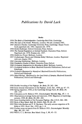 Publications by David Lack