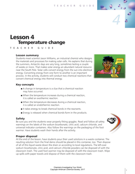 Lesson 4 Temperature Change TEACHER GUIDE