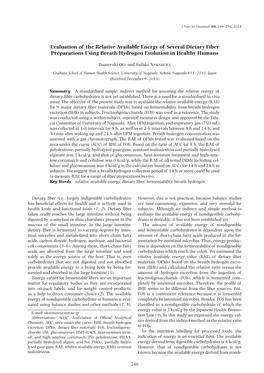 Evaluation of the Relative Available Energy of Several Dietary Fiber Preparations Using Breath Hydrogen Evolution in Healthy Humans