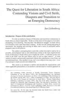 The Quest for Liberation in South Africa: Contending Visions and Civil Strife, Diaspora and Transition to an Emerging Democracy