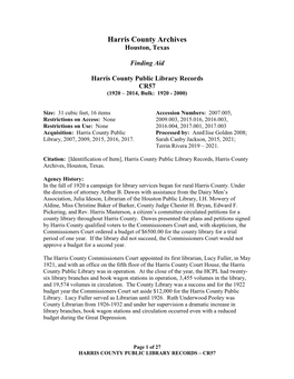 Harris County Public Library Records CR57 (1920 – 2014, Bulk: 1920 - 2000)